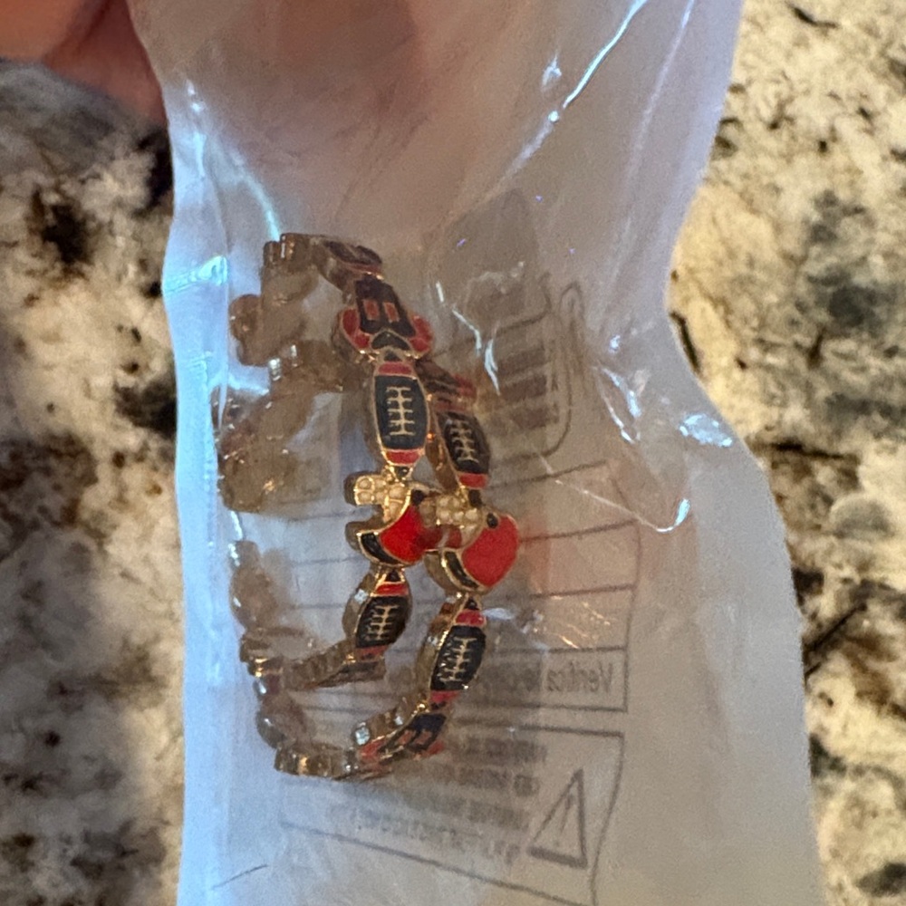 Red and Black 1.5” Football theme hoop earrings. NEW!